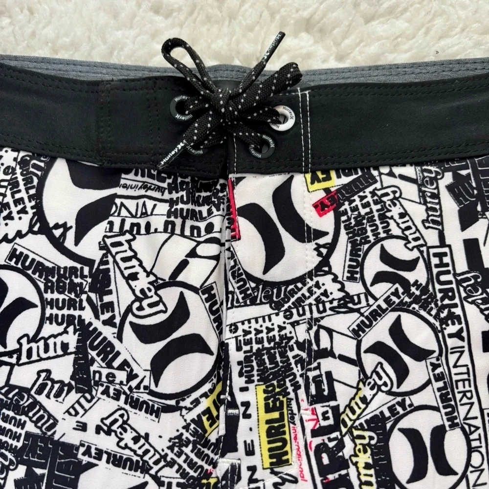 Hurley Black and White Board Shorts Bold Graphic Design